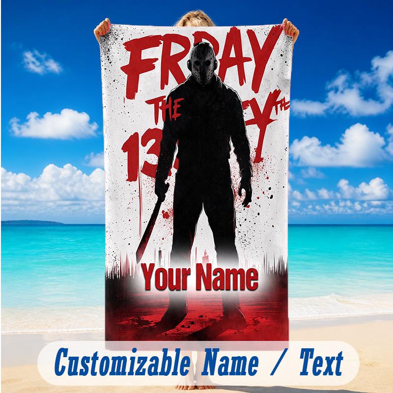 Beach Towel Custom Name Text, Quick Dry Large Towel For Beach HomeFriday the 13th Jason Voorhees