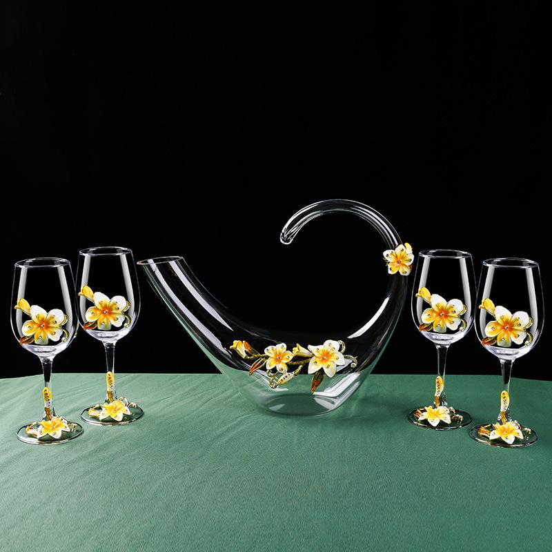 Enamel Lily Red Wine Glass Rotating Decanter Crystal Glass Goblet Wine Glass