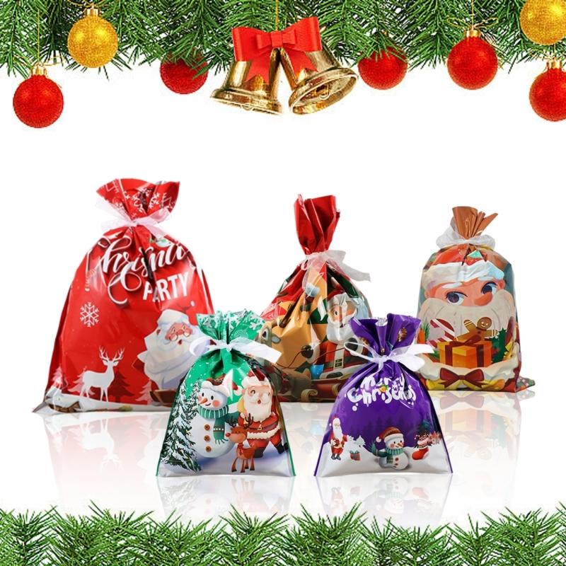 12/24/30Pcs Holiday Gift Bags With Drawstring Closure For Christmas Decorations Durable Efficient Foil Materials Assorted Sizes And Colorful Pattern