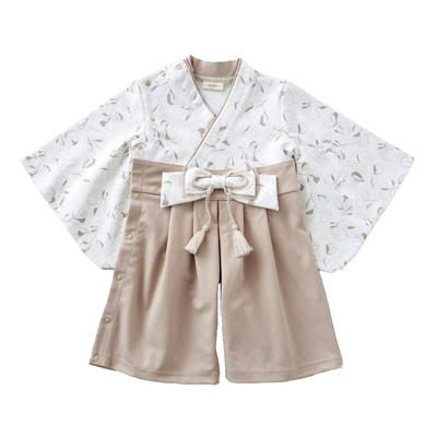 EMOKA Baby Kimono Romper with Hakama (80cm, Greige/Poppy)