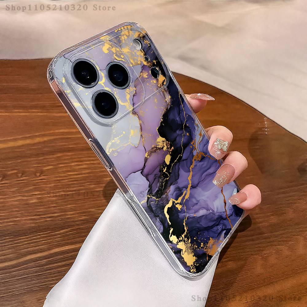 Black Gold Marble Art Phone Case iPhone17 16 15 14 13 12 11 Pro Max Plus Mini Clear Full Back Cover Silicone Soft Shell