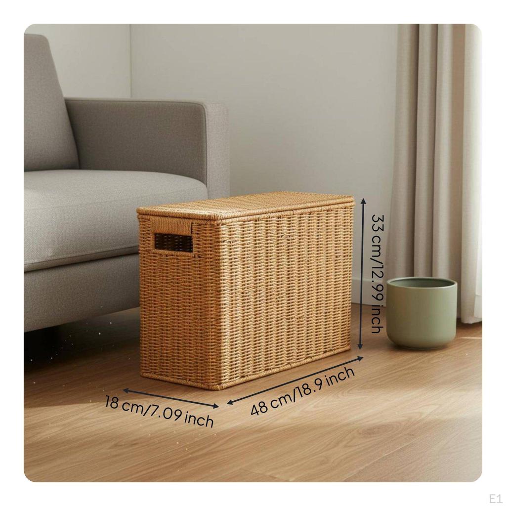 Braided Container Basket with Lid Sturdy Frame Rattan Style Storage Box Handwoven Woven Decorative