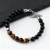 Herren Armband mit Perlen, Tigerauge Stein Schwarze Perlenarmbänder, Lässiger Schmuck Geschenk für Ihn Jungen