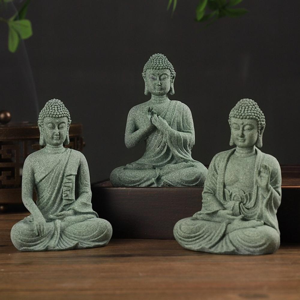 Statua Giardino Buddha Decorazione Acquario Mini Statuetta Buddismo Arredo Scrivania Tavolo Statua Zen Casa Sabbia Verde Thailandia