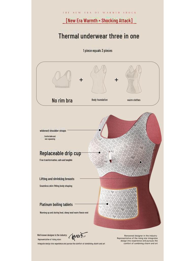 Bosein Women's Wool Seamless Antibacterial Thermal Vest with Chest Pad for Slimming and Warmth