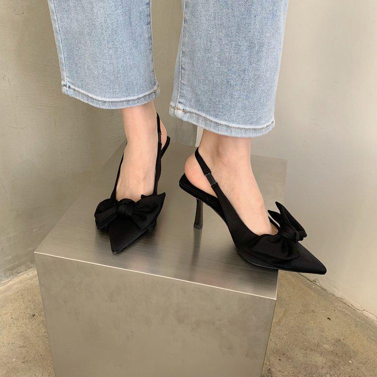 Women's Korean-Style Summer High Heel Sandals with Bowknot, Pointed Toe, Shallow Mouth, Back Strap, and Stiletto Heels