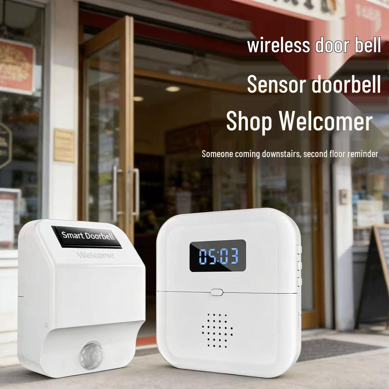 Chenji Wireless Induction Doorbell with Time Display and Welcome Reminder Transmitter (Requires Pairing)