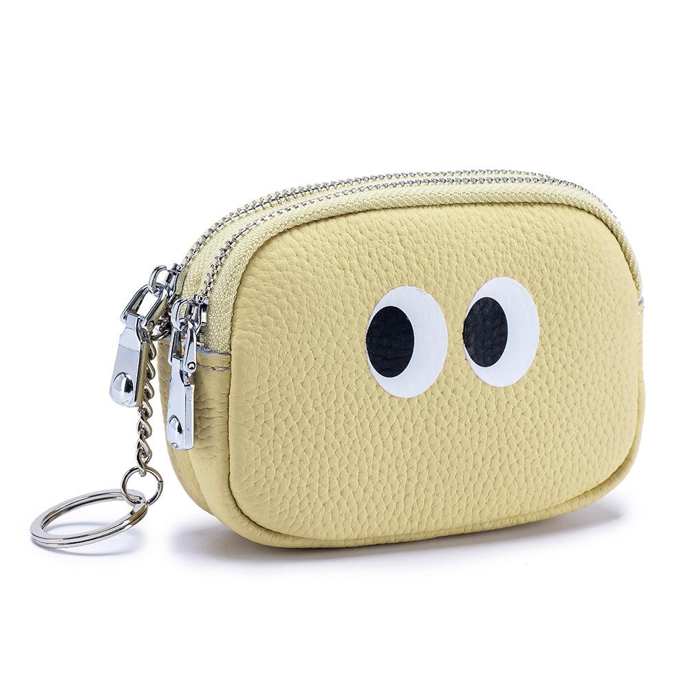New Cartoon Cute Double-pull Change Bag Mini Coin Bag Niche Design First-layer Cowhide Storage Bag Female