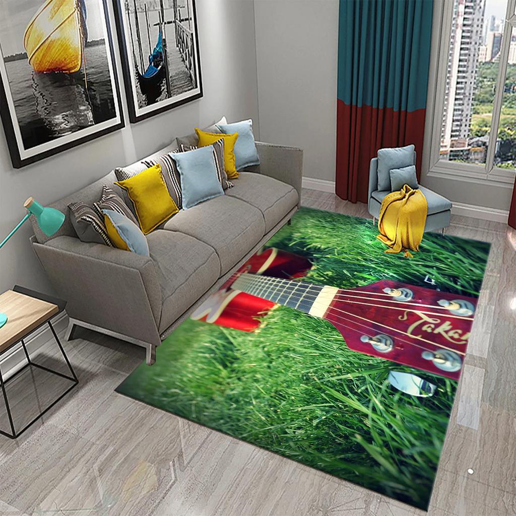 3D Music Note Guitar Instrument Carpet for Living Room Bedroom Large Carpet Bathroom Door Entrance Non-Slip Area Rugs Home Decor