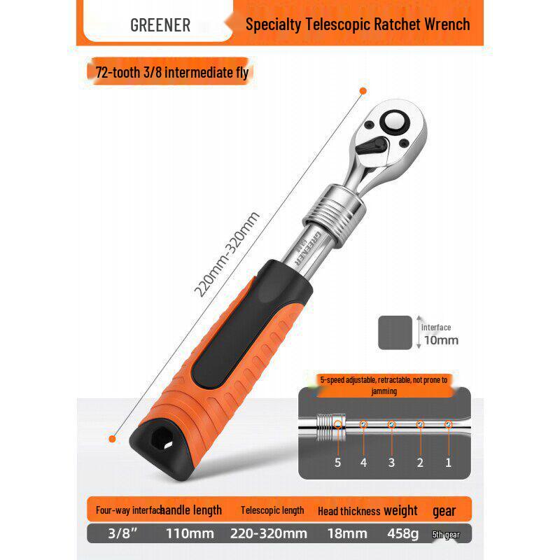 Green Forest Ratchet Wrench Set: Multifunctional Quick Release Socket Set for Auto Repair, Includes Large, Medium, and Small Ratchets.