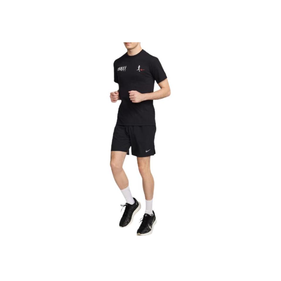 Nike Buchstaben-Logo-Druck Lockerer Rundhalsausschnitt Atmungsaktiv Schweißableitend Kurzarm Reguläres T-Shirt Herren Tops Schwarz FV8393-010