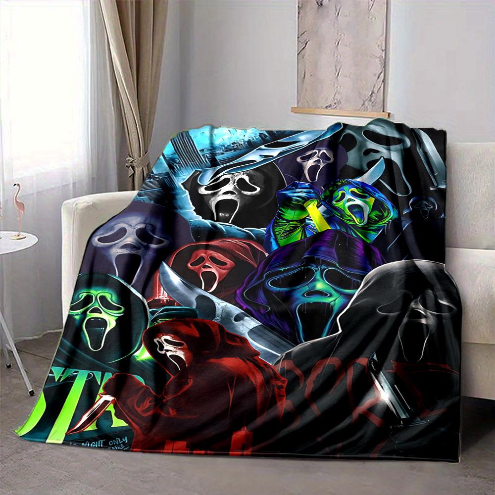 1pc Scream Mask Blanket Lightweight Flannel Blanket Throw Blanket For Sofa, Bed, Travel, Camping, Livingroom, Office, Couch