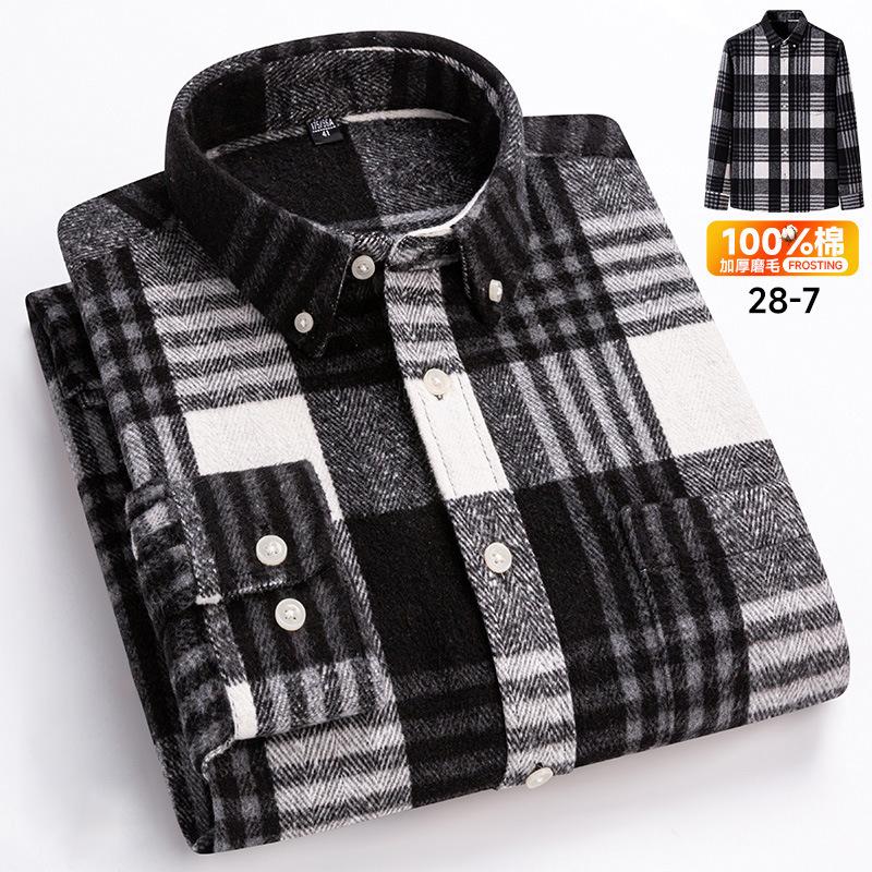 Men Cotton Flannel Plaid Shirt Button Down Long Sleeve Casual Checkered Blouse
