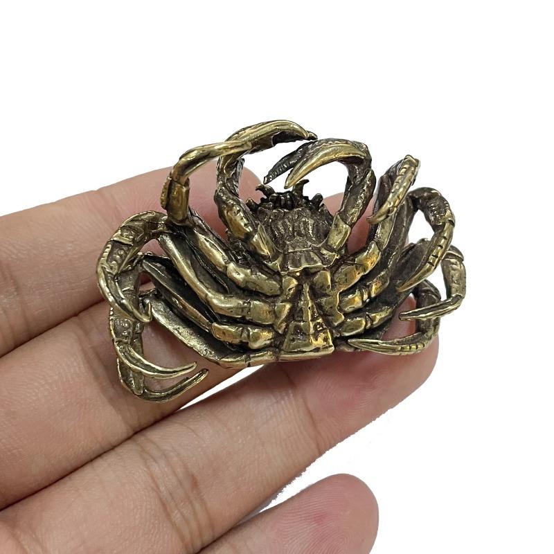 Antique Bronze Small Crab Statue Car Ornament Pure Brass Solid Animal Miniature Figurine Vintage Auto Decoration Accessories
