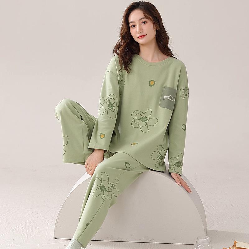 Women's pajamas spring and autumn long-sleeved trousers pure cotton two-piece suit, girls can wear cotton loungewear in autumn and winter