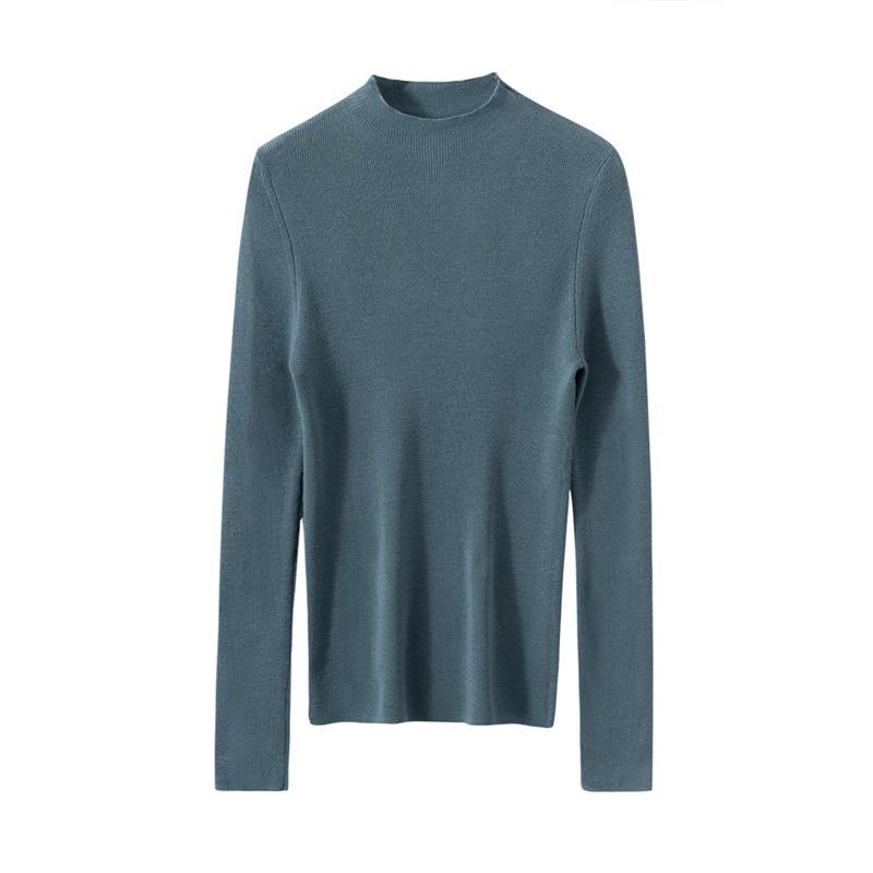 Women's Slim Fit Pure Wool Knit Pullover - Soft, Skin-Friendly, Long Sleeve Base Layer for Autumn/Winter