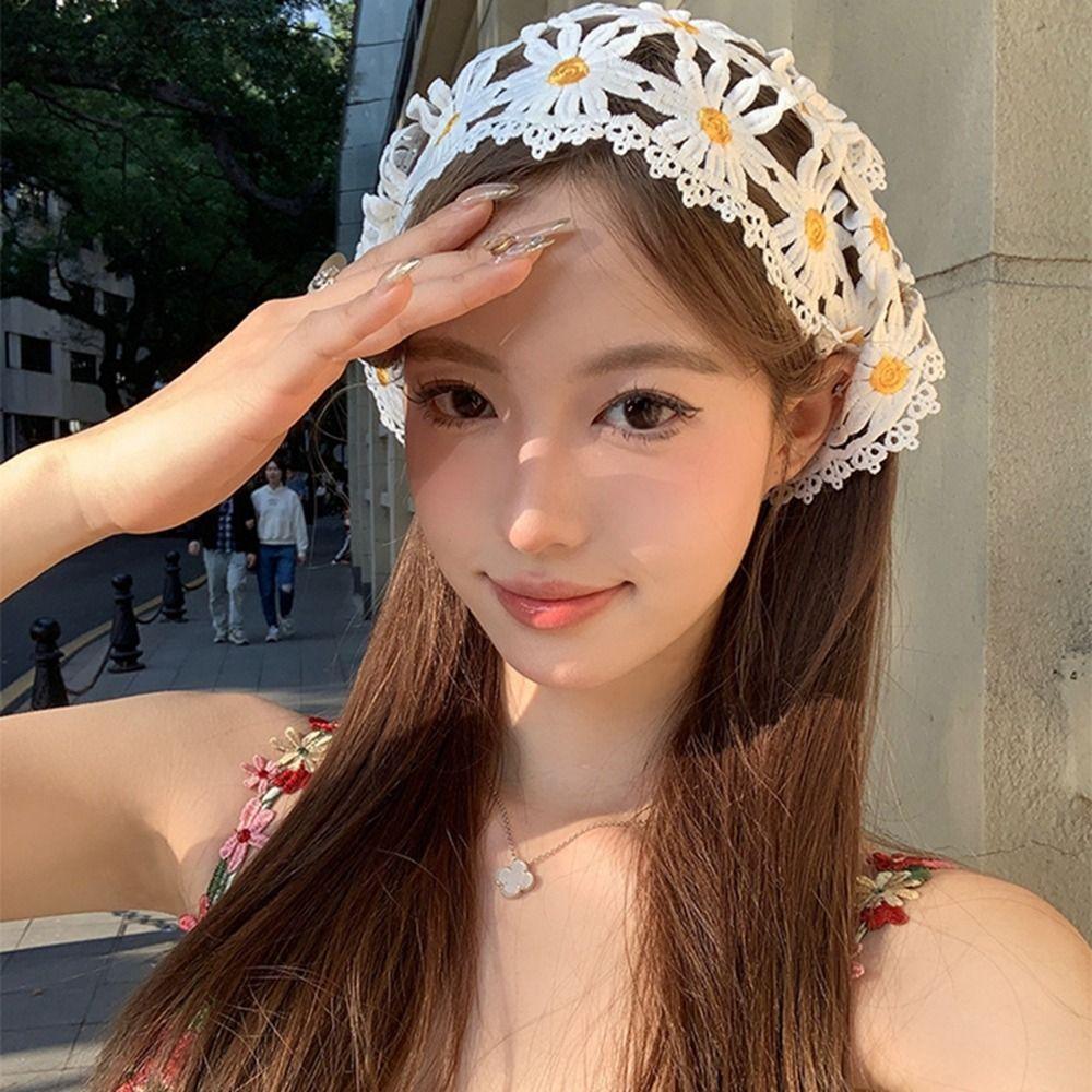 Hair Band Triangle Bandana Floral Crochet Bandana Vintage Knitted Headband Girls