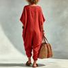 Women Linen Cotton V Neck Loose Fit Large Pocket Lantern Pants Jumpsuit Casual Lightweight One Piece Outfit