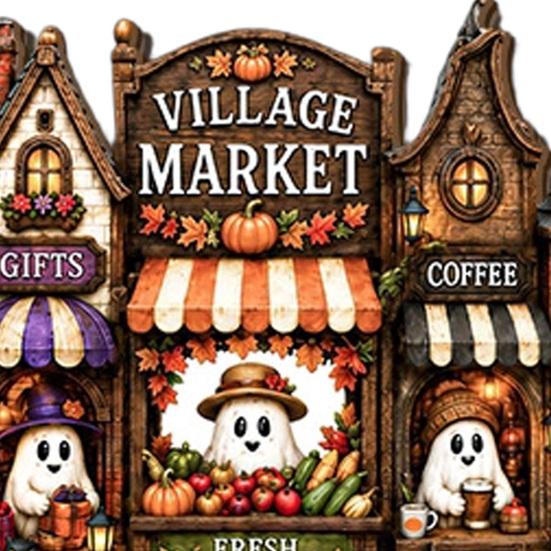 Halloween Hanging Wooden Sign House Pendant with Hemp Rope for Wall Door Autumn Seasonal Art Decoration, Haunted Castle Ornaments Pumpkin Ghost