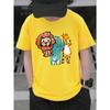 Boys Knit Crewneck T-Shirt, Cute Lion Elephant Giraffe Cartoon Animal Print
