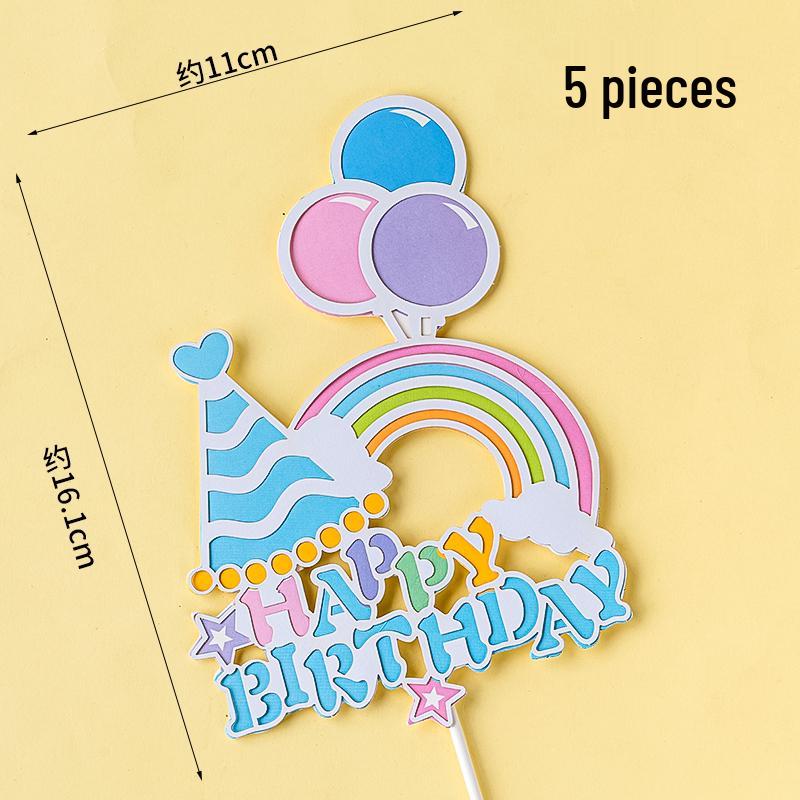 Happy Birthday Rainbow Cake Toppers: Stars, Clouds & Balloons