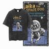 G Acid Washed Black Cotton Unisexs Streetwear Dog Laika GraphicTshirt   Big Size Cool Vintage Oneck Unisexs Tee Tshirt