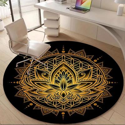 1PC Lotus Mandala Office Round Area Rug, Mat Suitable For Office, Under Office Chairs Bedroom Living Room Home Decor, Room Deco