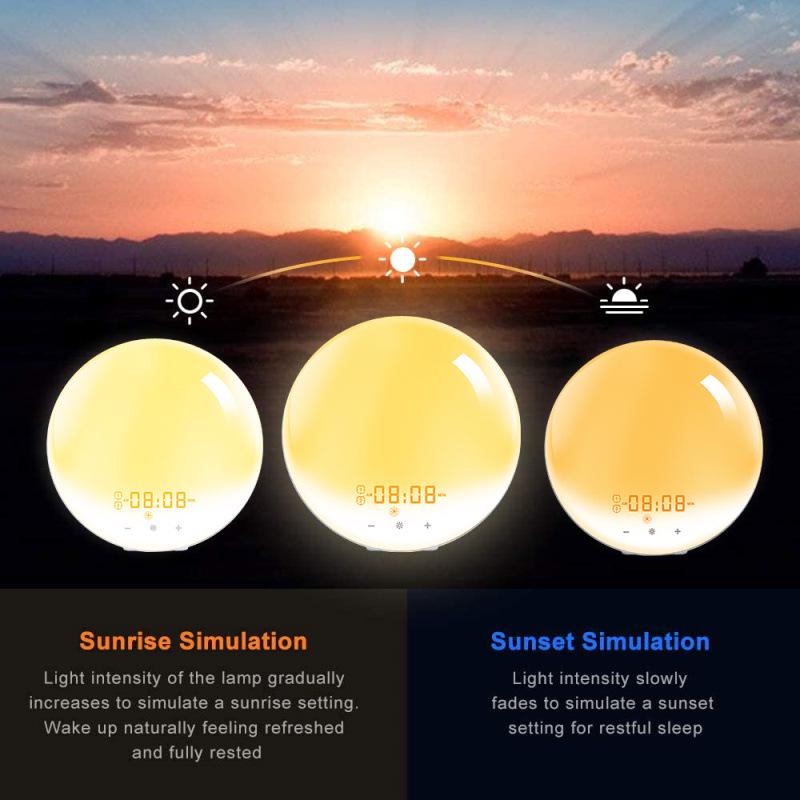 Smart Sunrise-Sunset LED Alarm Clock with Color-Changing Night Light