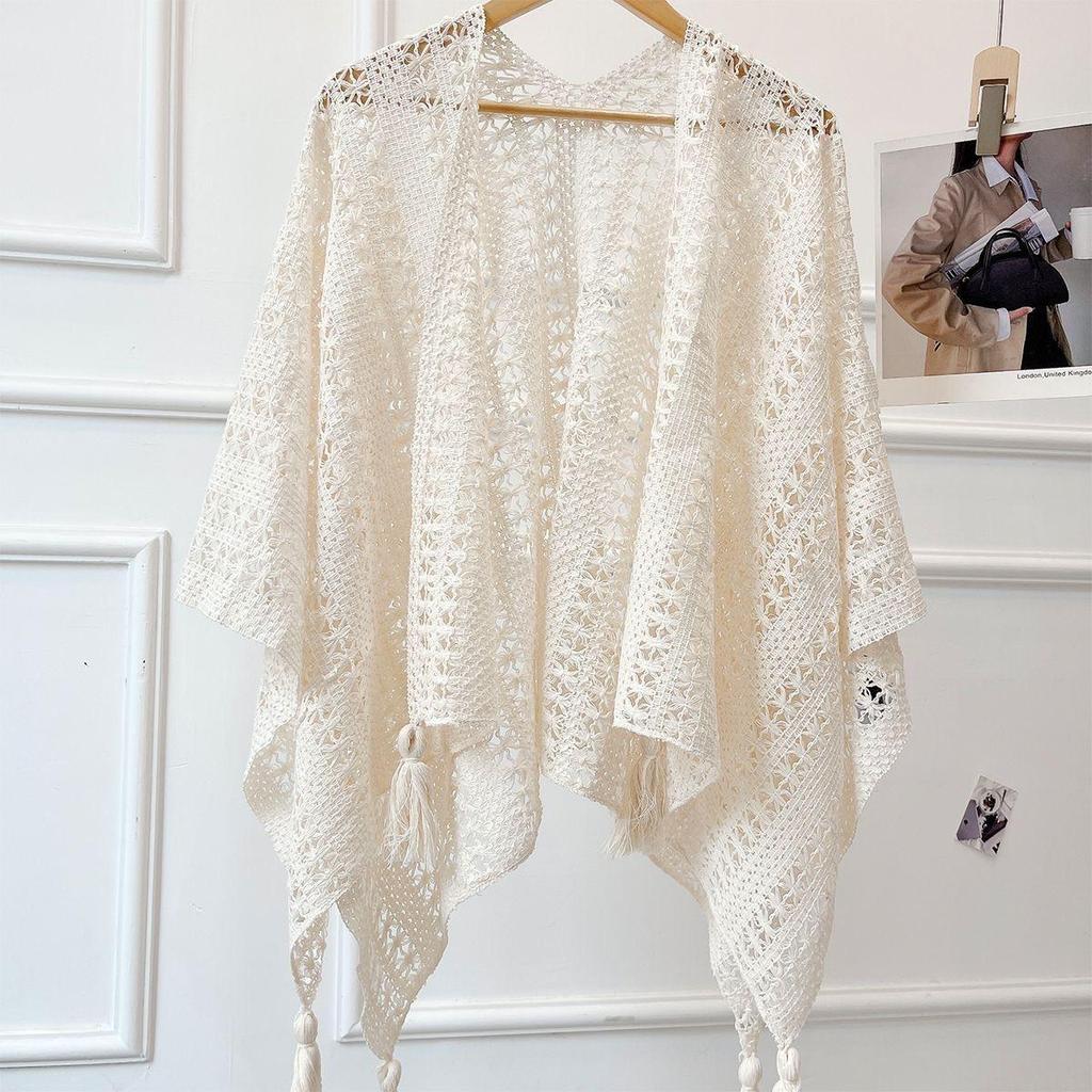 Gradient Tie-Dye Ethnic Shawl Cape - Knitted Women's High-End Travel Outerwear