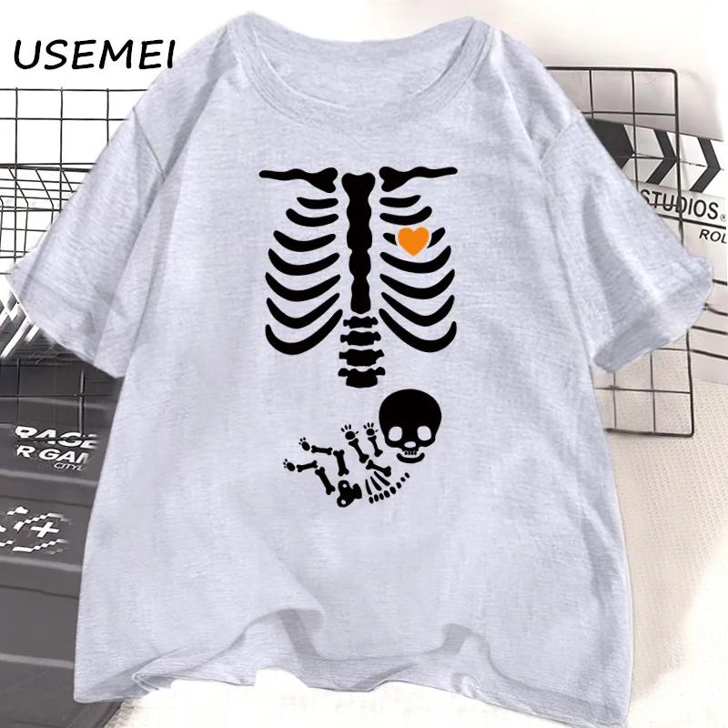 Skeleton Halloween Maternity Tshirt Funny Mother Pregnancy Announcement T-shirt Pregnant Women Fall New Mom Tees Clothing
