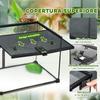Raised Reptile Terrarium with Lock and Thermometer, Glass and Wire Mesh, 50x30x35 Cm, Black