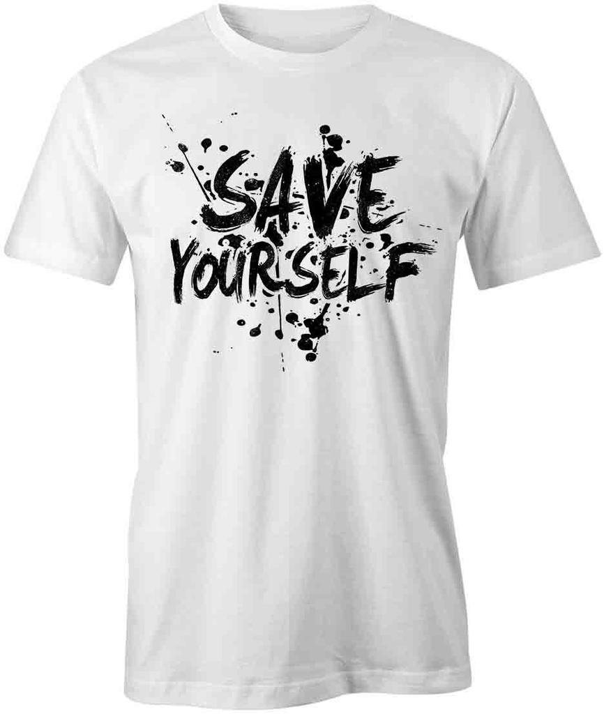 SAVE YOURSELF TShirt Tee Short-Sleeved Cotton CLOTHING LETTERS VINTAGE S1WSA887