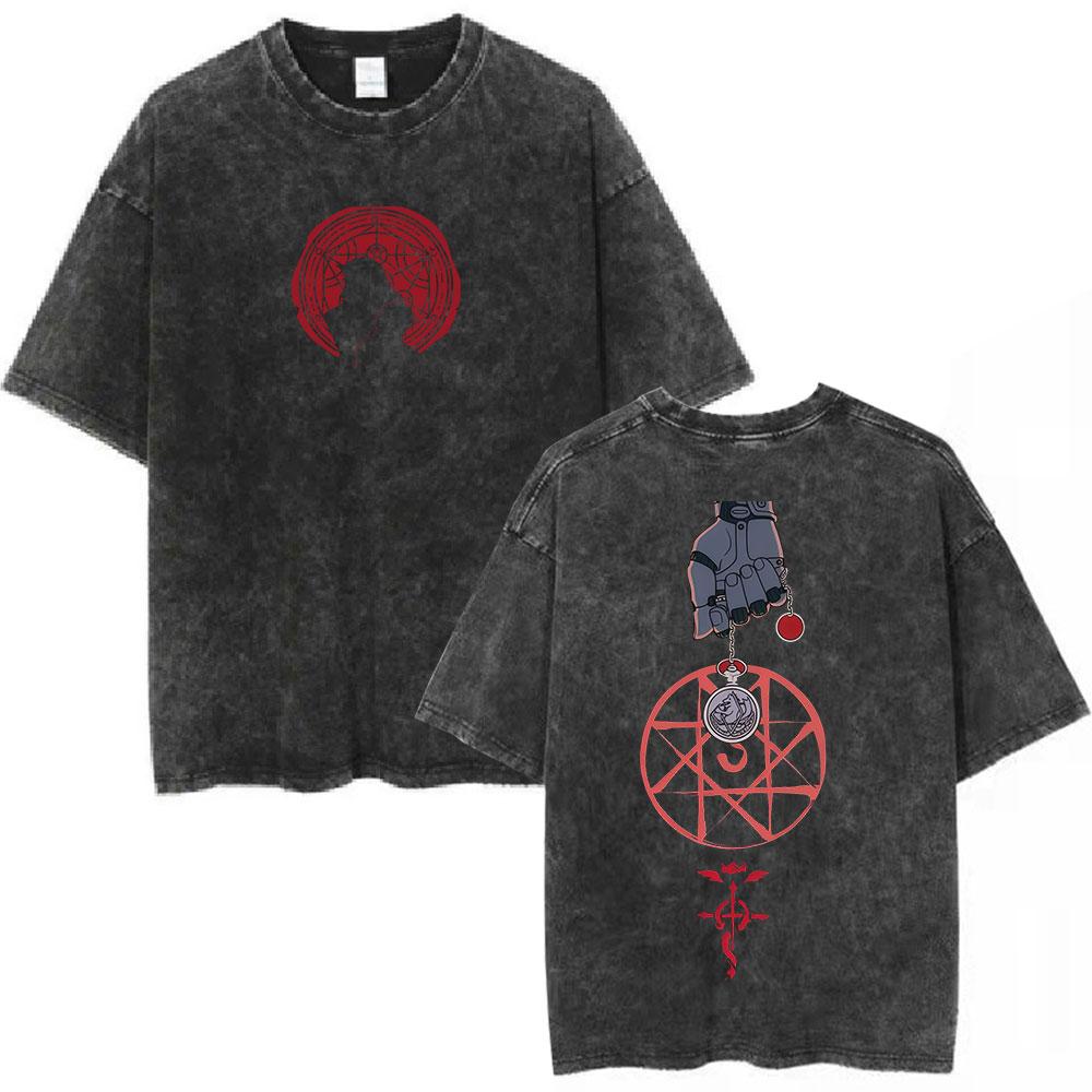 

Anime Fullmetal Alchemist Vintage Washed T Shirt Edward Elric Alphonse Elric TShirt Men Women Fashion Casual Oversized Tshirts S
