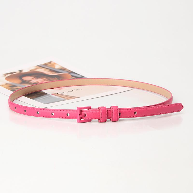 Versatile Women's Candy Color Leather Belt with Small Square Buckle - Thin, Decorative Waist Accessory for Dres… More