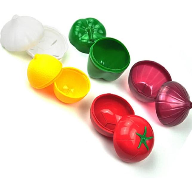 Vegetable and Fruit Storage Containers for Fridge, 5 Pcs BPA Free Reusable Food Saver - Tomato, Avocado, Onion, Lemon Keeper Holder - Refrigerator