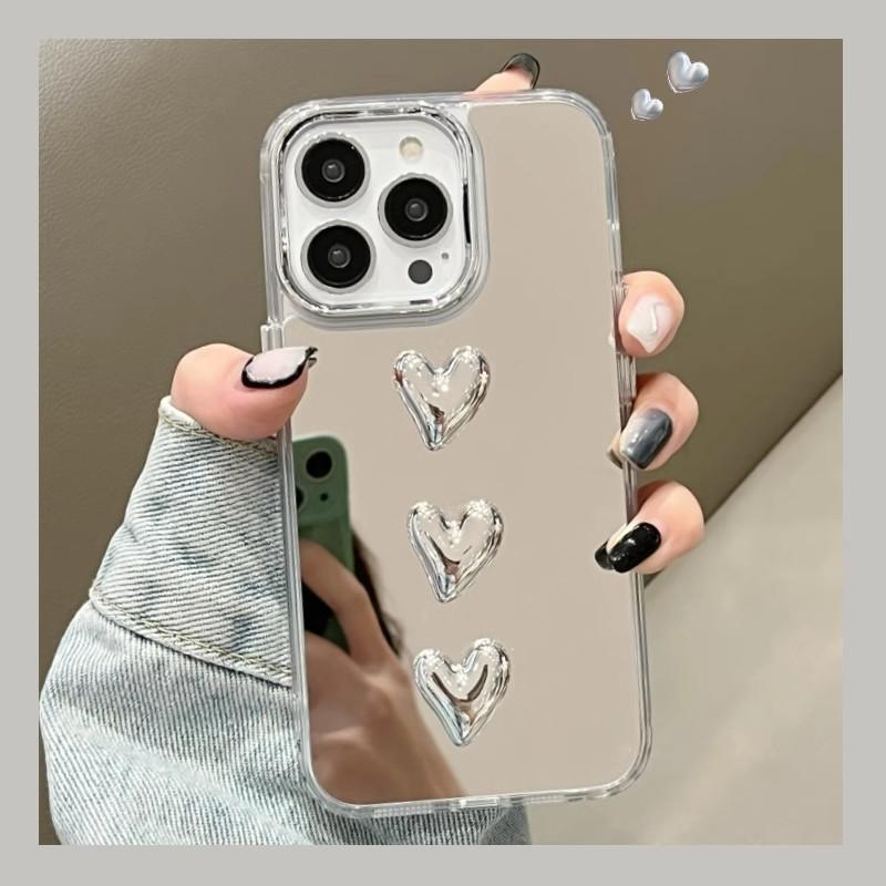 

Luxury Make Up Mirror 3D Love Heart Acrylic Case For iPhone 15 14 13 12 11 Pro Max Shockproof Bumper Protection Hard PC Cover For iPhone 15 Pro