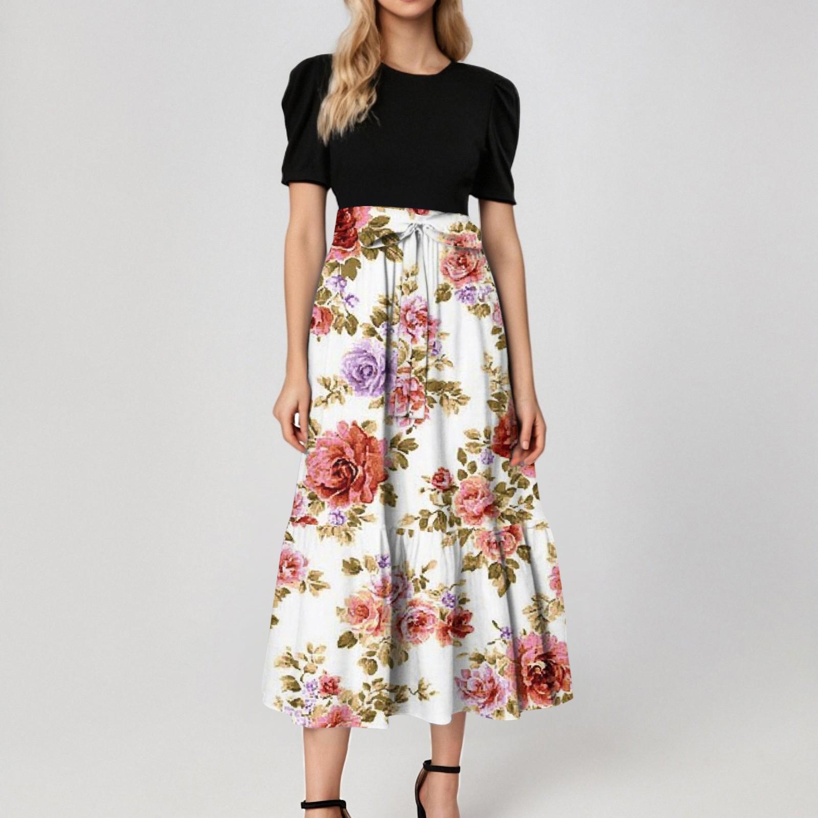 

Женское модное повседневное платье с коротким рукавом и круглым вырезом с цветочной вышивкой, элегантное, темпераментное L розовый