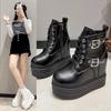 Fashion Women High Platform Ankle Boots Autumn Gothic Style Leather Shoes Buckle Punk Motorcycle Boots Round Toe Chunky Sneakers