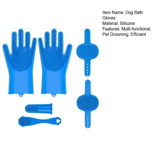 thumbnail image 2 of Dog Wash Brush 6PCS Pet Grooming Kit - Dog Washing Gloves, Silicone Bath Brush & Finger Toothbrush For Dogs & Cats Dog Bathing Gloves 2 of 10