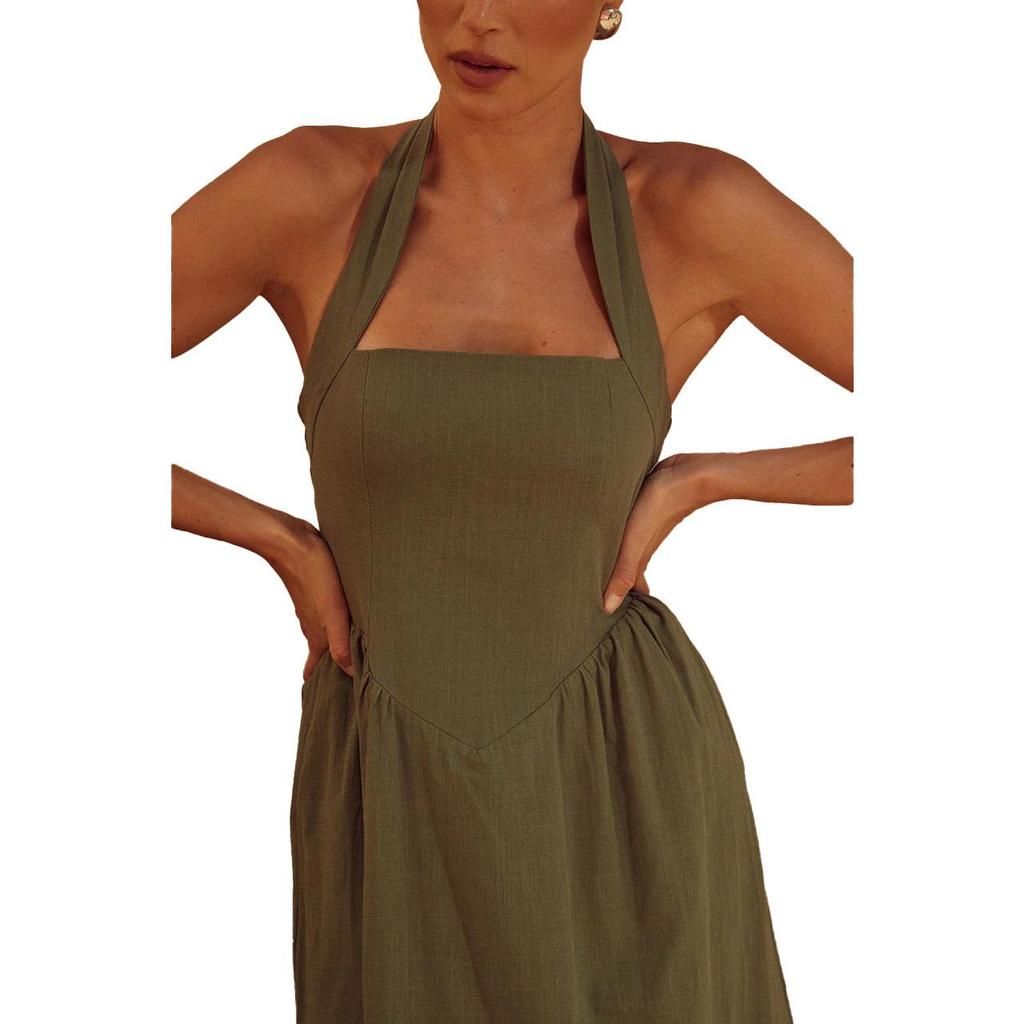 Női Tavaszi Ujjatlan Pántos Karcsúsított Pántos Ruha Nyári Alkalmi Bokahosszú Hátnélküli Magas Derékrész Zsebes Ruhák S-XL