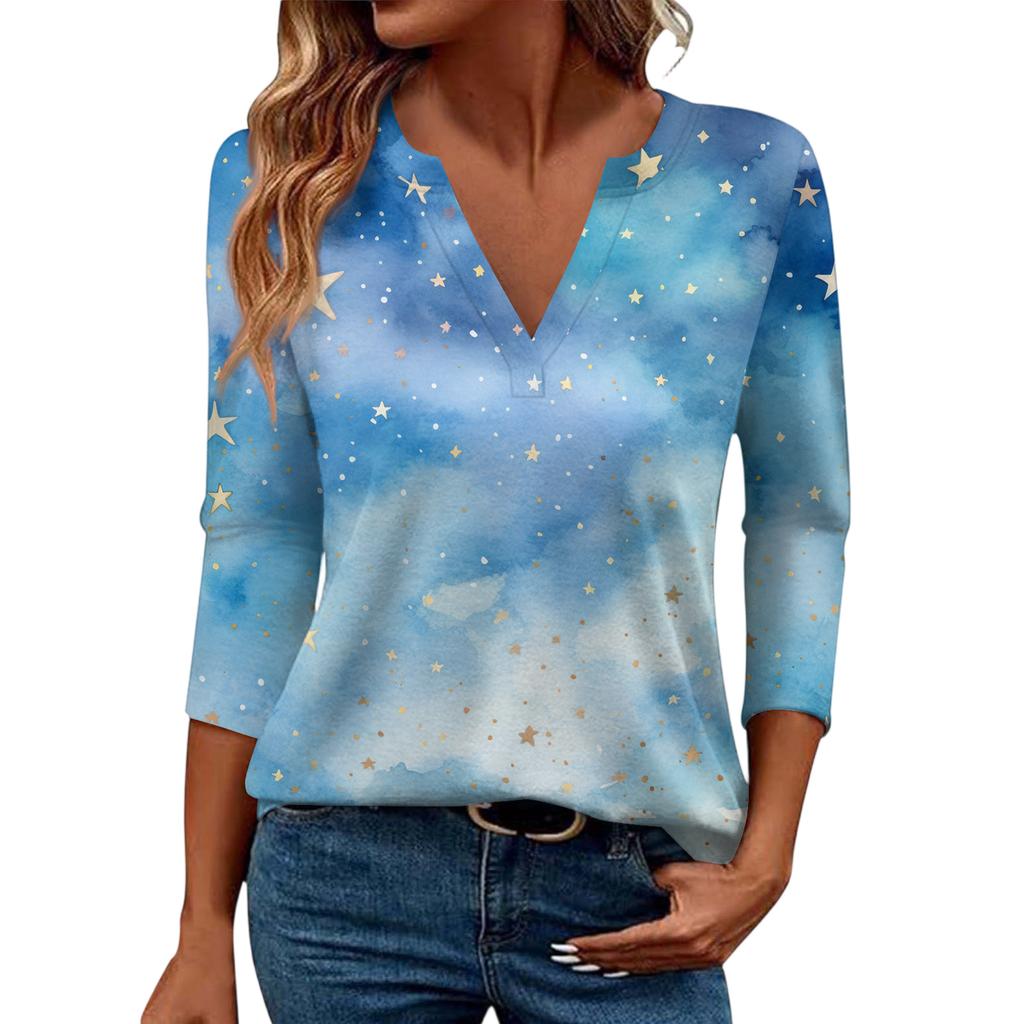 Women's Casual Fashionable Sexy Comfortable V-Neck Christmas Three-Quarter Sleeve Top