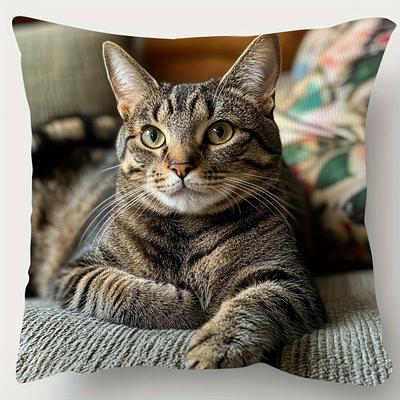 1Pc Tabby Cat Portrait Pillow Cover Double-Sided Machine Washable Home Office Decor No Filler