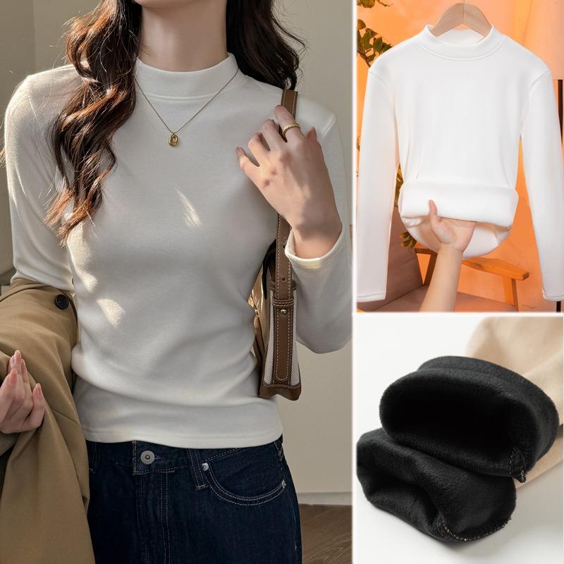 Damen Herbst- und Winter Warme Gepolsterte und Verdickte Unterzieh-Tops mit Mittelhohem Kragen und Langen Ärmeln