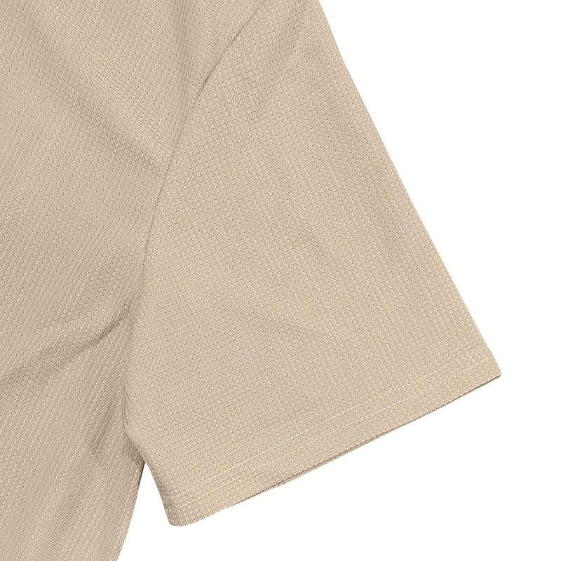 Men Waffle Turn Down Collar Polo Short Sleeve Shorts Casual Two Piece Set