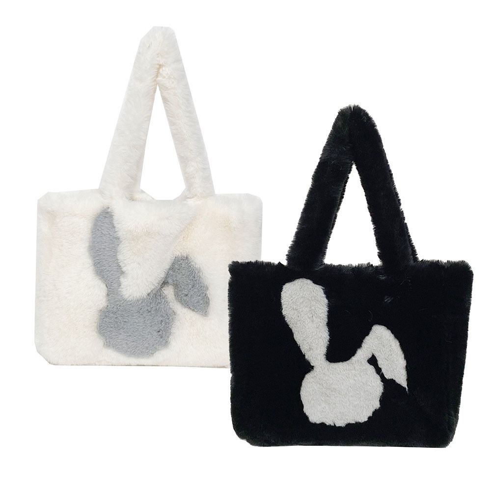 INS Style Faux Fur Shoulder Bag Rabbit Print Soft Shopper Handbag Large Capacity Furry Fluffy Fuzzy Tote Bag Daily Use