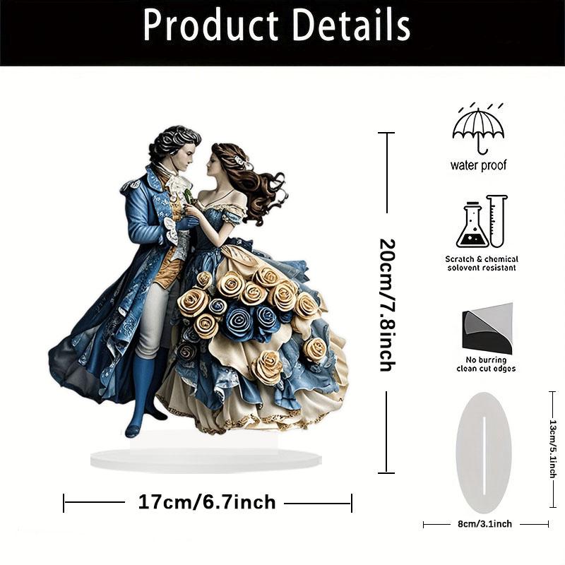 2D 8in Romantic Prince and Princess Dancing Art Sculpture Acrylic Flat Home Table Decoration Couple Party Festival Gift