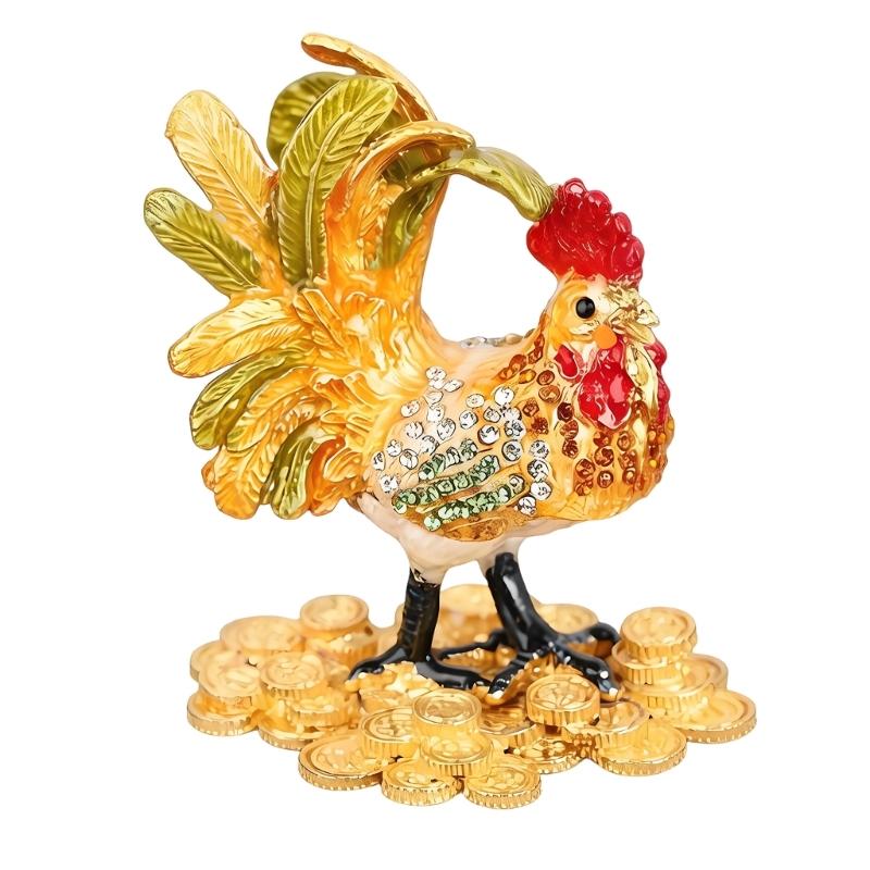 Hand Painted Enamel Rooster Jewelry Box For Rings Earrings And Small Accessories Decorative Ornament Gift