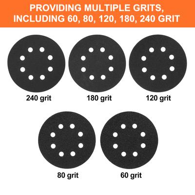 50Pcs Sanding Discs 5-inch 125mm 8-Hole 240/180/120/80/60 Sandpaper for Random Track Sanding