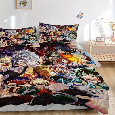 My Hero Academia Charaktere Bettwäsche-Set Bettbezug Geschenk für Schlafzimmer, Enthält 1 Bettbezug und 2 Kissenbezüge, Ohne FüllungB572