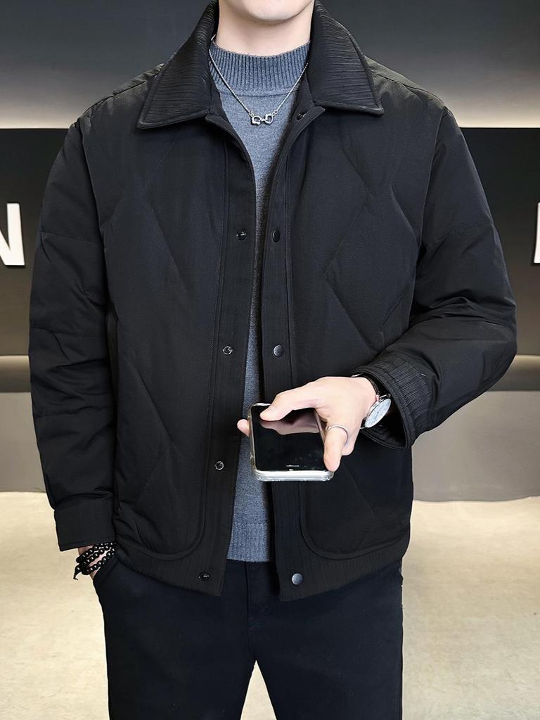 Men's Winter Lightweight Trendy Korean-Style Casual Down Jacket with Shirt Collar.